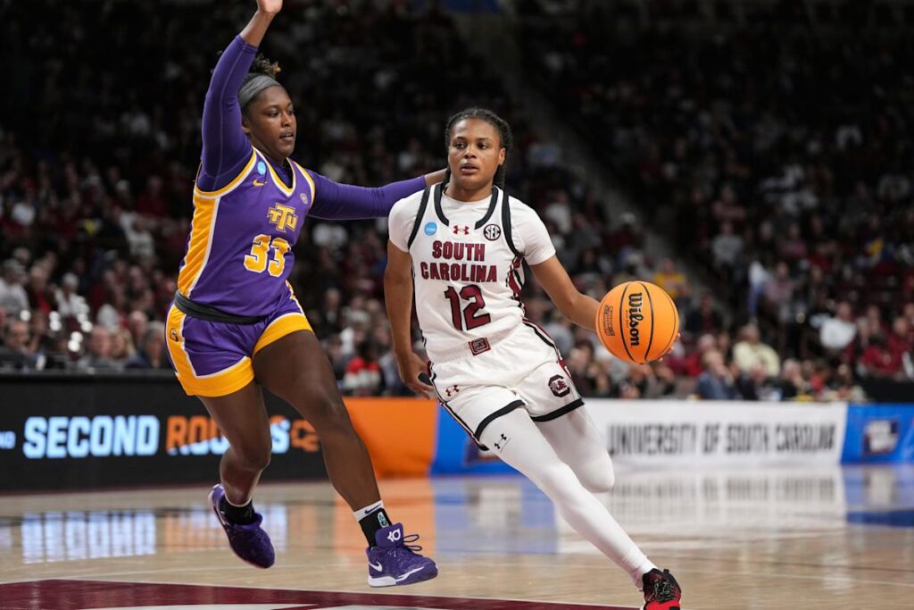 Edwards leads No. 1 seed South Carolina to 108-48 win over Tennessee Tech to start March Madness