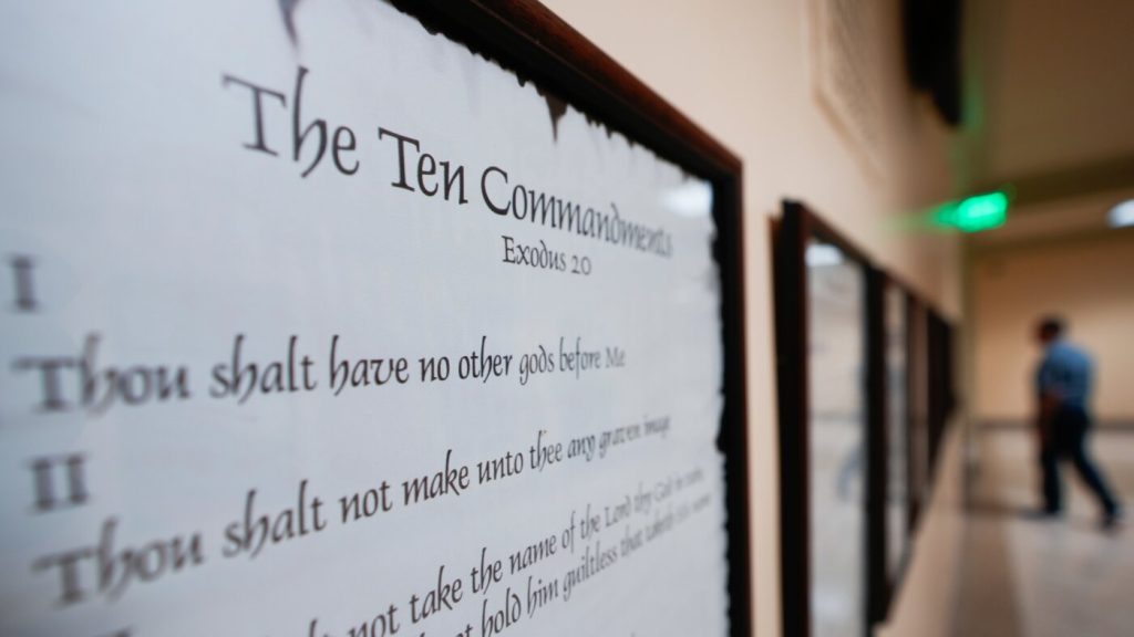 Louisiana law mandating the display of the Ten Commandments in classrooms receives judicial approval.