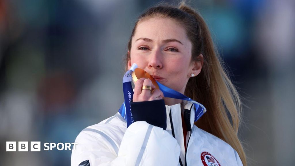 Mikaela Shiffrin wins gold in slalom at the Winter Olympics with a commanding performance.