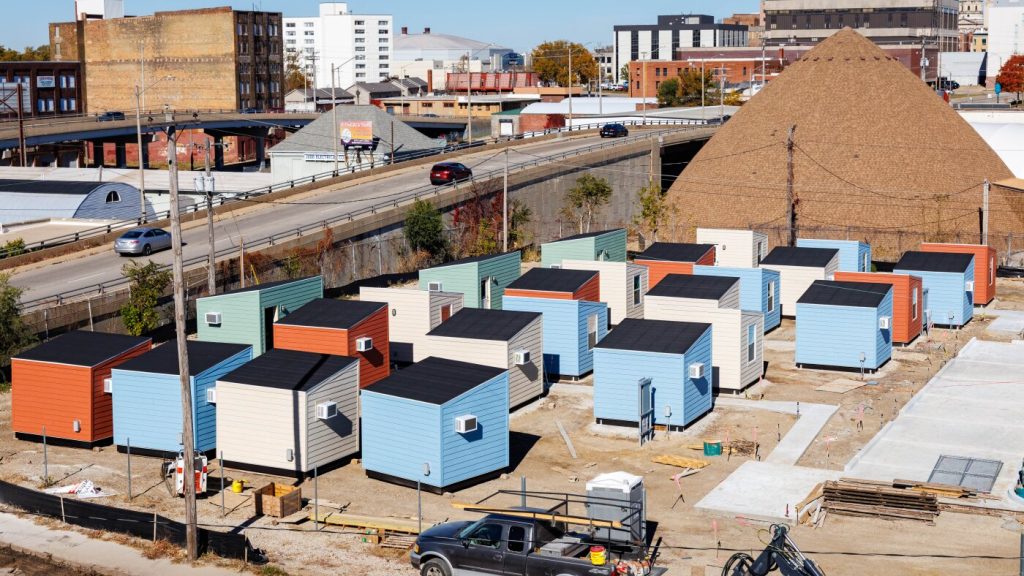 A transitional housing community offers a pathway to stable residences.
