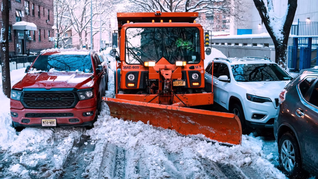 Cities utilize advanced snowplows and artificial intelligence for effective post-storm snow removal.