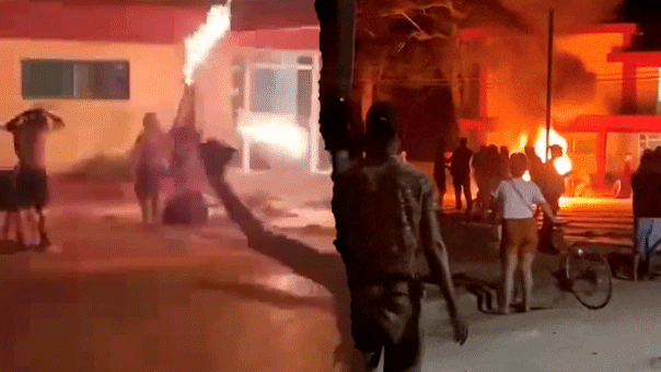 [Cuban demonstrators clash with Communist Party headquarters in footage, report of gunfire arises