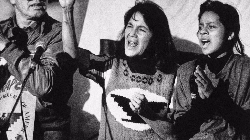 Dolores Huerta speaks out, highlighting her long-standing support for underrepresented communities.