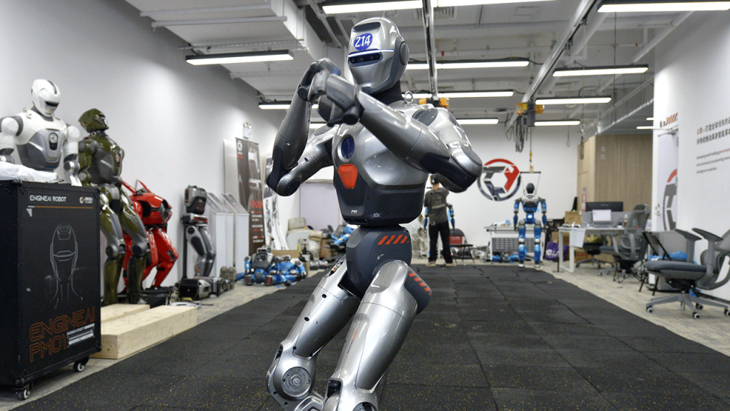 EngineAI's PM01 humanoid robot demonstrates enhanced stability in movement.