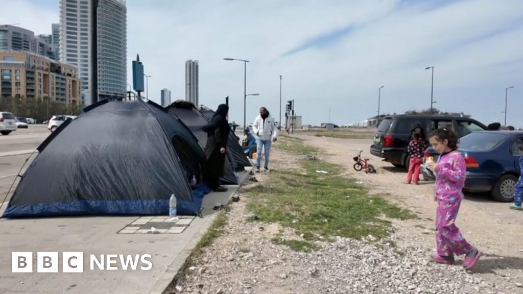 [Evacuated individuals in Beirut are residing in tents and vehicles.