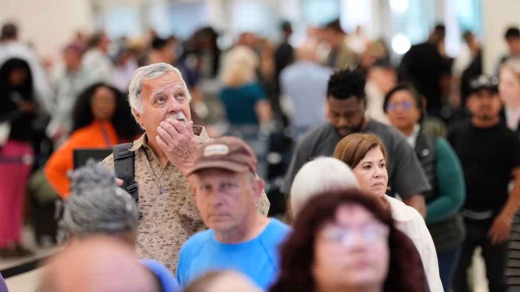 Passenger wait times at airports reach unprecedented levels as shutdown continues into its 40th day without resolution.