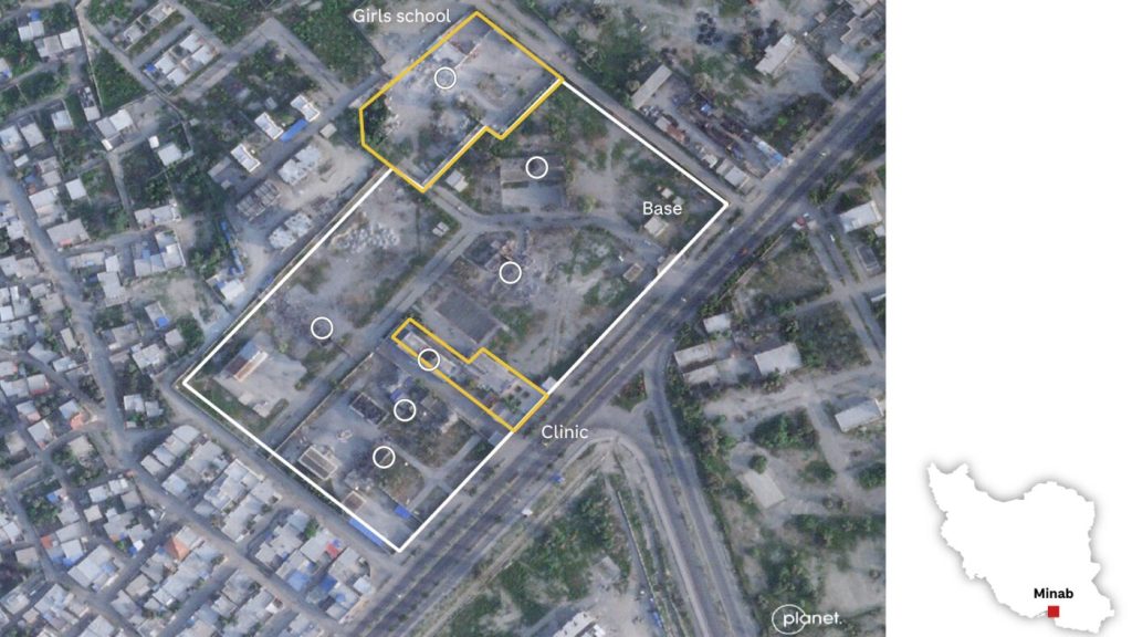 Satellite imagery reveals additional structures affected by strike on Iranian school.