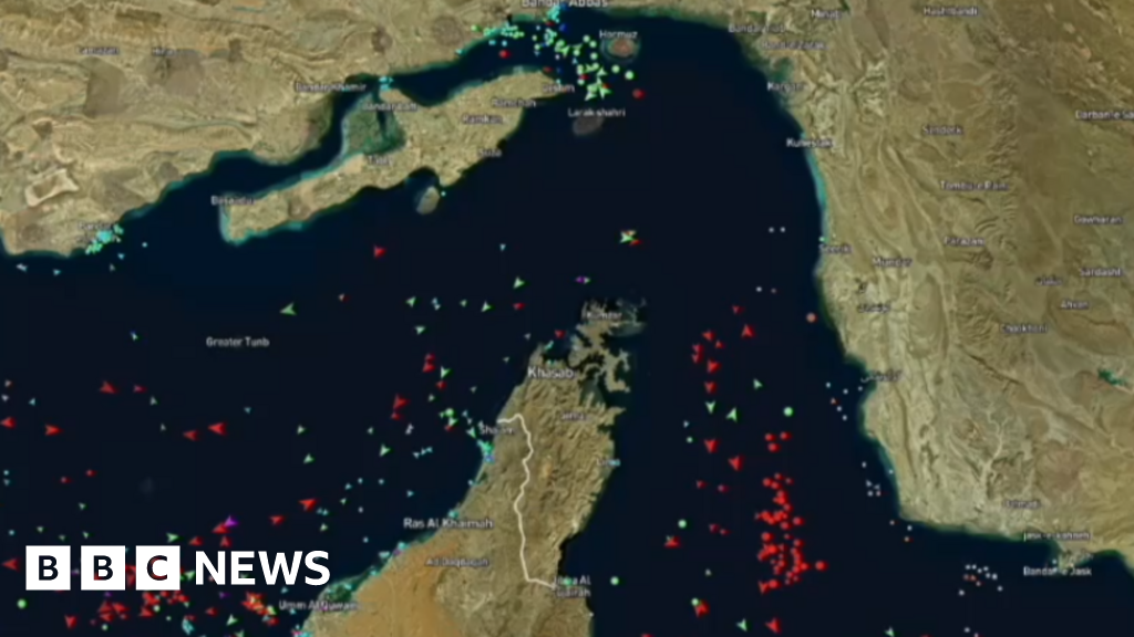 [Timelapse captures shifts in maritime traffic within the Strait of Hormuz.