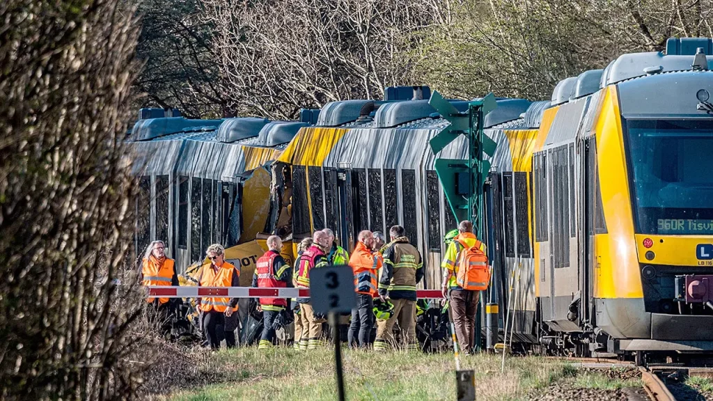 [Five individuals suffer serious injuries in a train collision near Copenhagen, Denmark.