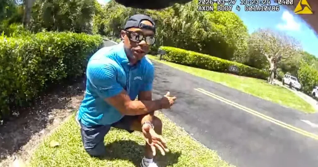 Footage from police body cameras documents Tiger Woods being arrested and handcuffed following a crash in Florida.