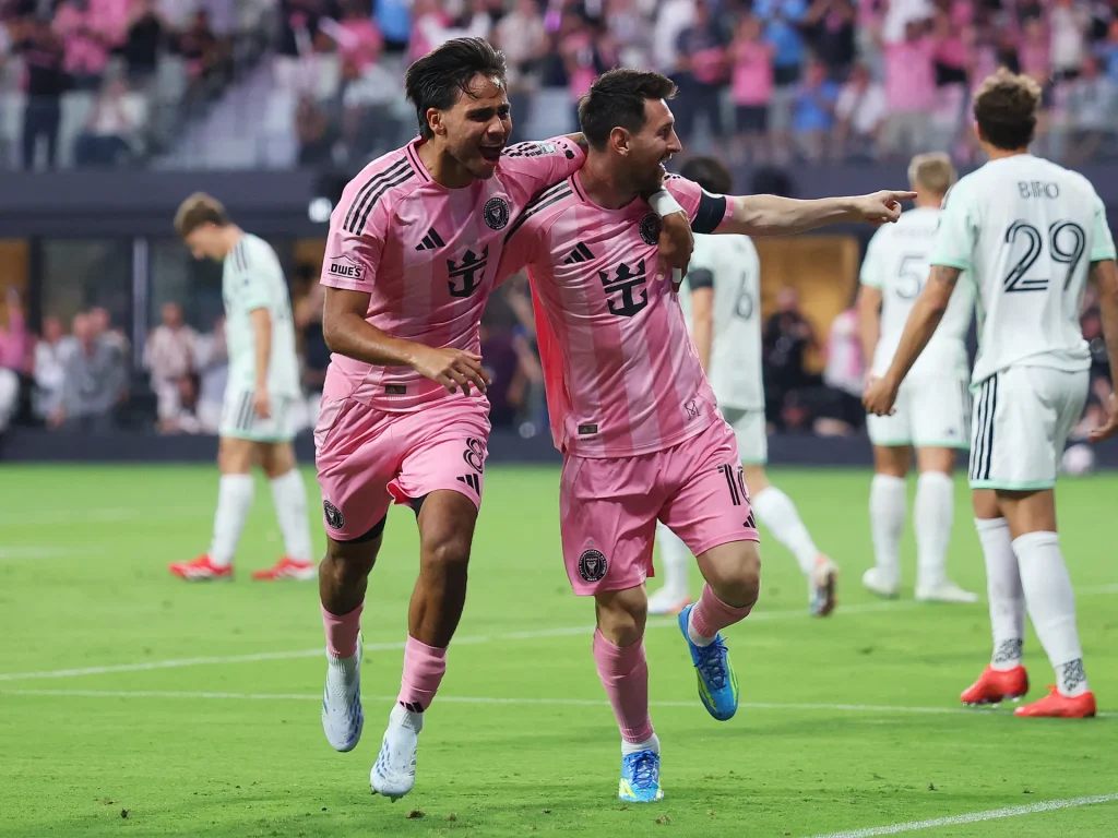 Inter Miami hosts new stadium opening, featuring Messi's goal in a tied match in the MLS.