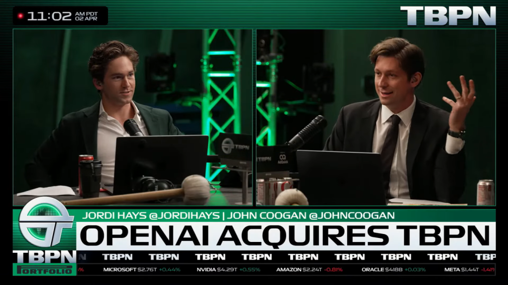 OpenAI acquires tech talk show TBPN to expand its media presence.