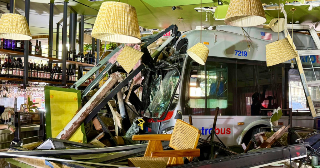 Three individuals receive treatment following a bus collision with a restaurant in Washington, D.C.
