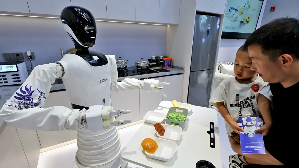 UniX AI introduces a domestic robot designed for cooking and cleaning tasks.