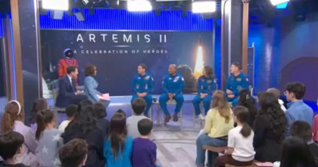 Artemis astronauts describe their lunar mission to students at a town hall meeting as an exhilarating experience.