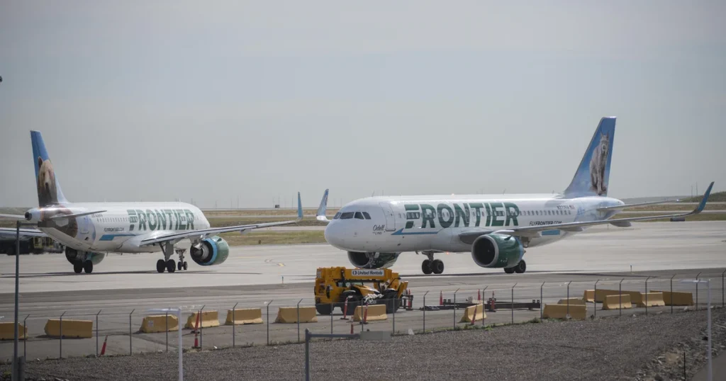 Frontier flight to Los Angeles canceled following engine fire after a pedestrian was struck at Denver airport.