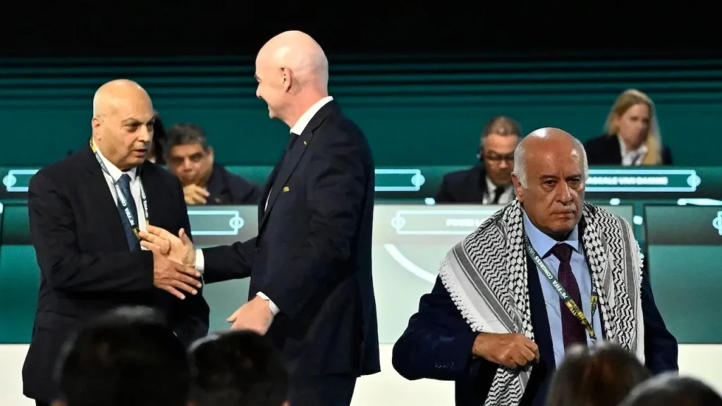 Palestinian Football Association's Rajoub declines handshake with Israeli representatives during FIFA Congress
