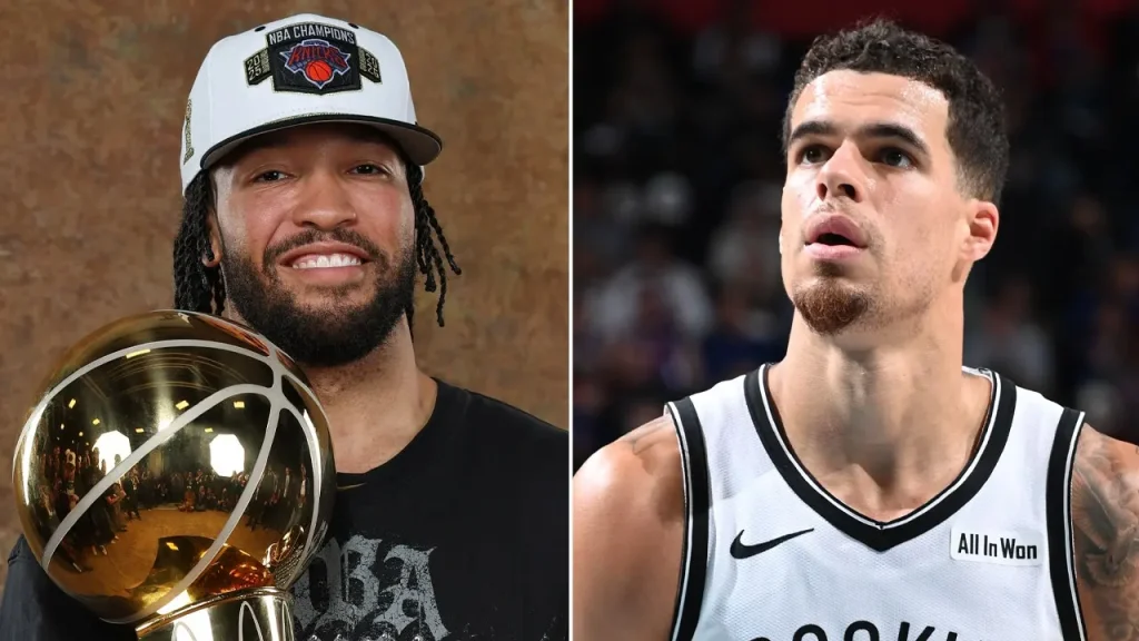 Michael Porter Jr. stands by the guest list while Knicks player Brunson enters.